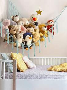 1Pc Homecoming Season Large Plush Toy Net Or Hammock, 55 Inch Toy Hammock, Macaron Plush Storage Corner Hanging Net Rack, Mesh Hammock With Hooks, Bedroom, Living Room Plush Storage Rack, Cotton And Linen Woven Plush Net, Plush Storage Bag, Large Plush Net - Multicolor - View 8