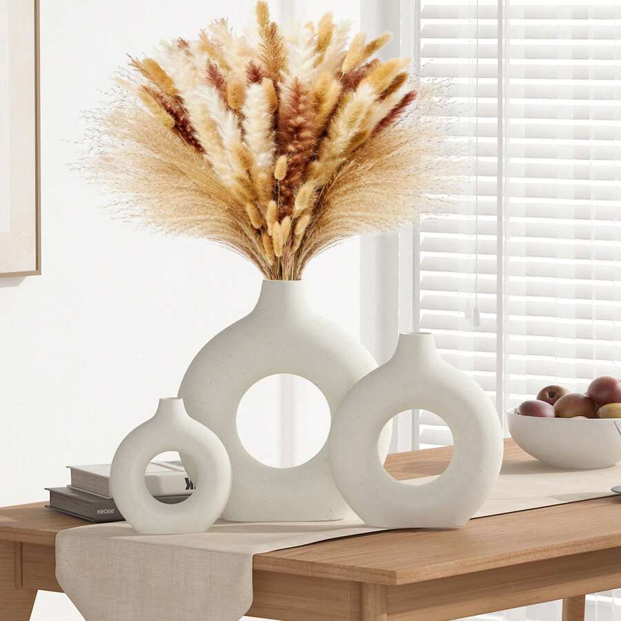 1 pieza Jarrón de forma de donut hecho a mano, decoración floral de estilo bohemio minimalista moderno para el hogar, decoración para sala de estar, dormitorio, oficina, mesa de boda, fiesta, decoración del hogar, jarrón de flores, centro de mesa, decoración de mesa