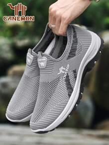 Herren Anti-Rutsch weiche Sohle Lässig Sportschuhe, atmungsaktive Mesh runde Zehenform Slip-On Walkingschuhe