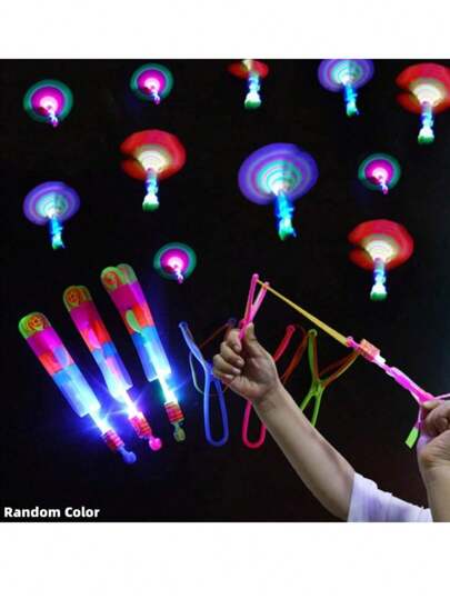 20个随机颜色魔术LED发光上射箭头火箭直升机飞行玩具，派对礼品，弹弓飞行直升机（部分零件随机发送）