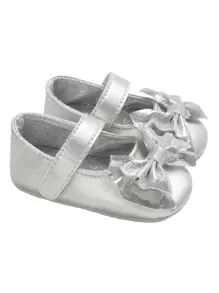 Zapatos de princesa con lazo para bebés de 0 a 1 año, planos para antes de caminar - Plateado - Ver 1