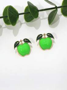 1 Pair Elegant European & American Style Exaggerated Alloy Drip Glaze Apple + Red Cherry Cute, Romantic, Luxurious Ladies Apple Earrings, Suitable For Ladies Travel, Holiday, Everyday Wear, Versatile Apple + Red Cherry Lady Earrings - Multicolor - View 8