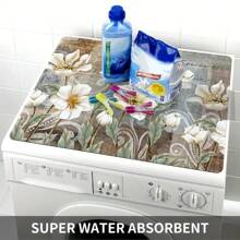 1PC White Floral Print Washing Machine Dust Cover Mat, Quick-Dry Absorbent Counter Top Pad For Laundry And Kitchen, Microwave And Refrigerator Dust CoveR Home Decoration Table Decoration,Party Decoration,Wedding Decoration,Dining Room Kitchen Decoration,Room Decoration,Home Decoration - Multicolor - View 5