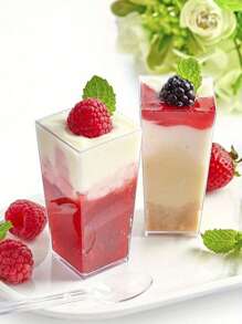 50pcs/Set Slanted Transparent Plastic Cups For Pudding, Mousse, Jelly, Party, Suitable For Mousse, Pudding, Desserts, Mini Ice Cream Cakes Etc. Reusable For Dessert Decoration, Birthday Party, Wedding Party And Other Events (Additional 10pcs Available For Purchase) - Multicolor - View 7