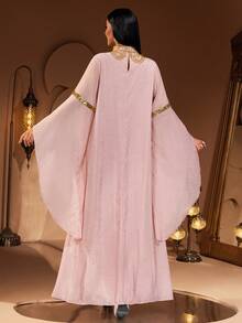 New Fashionable Luxury Rhinestone Embellished Women's Long Robe - Pink - View 8