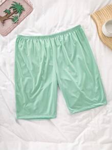 4 Stücke Damen Lässig Schlafshorts große Größen, Große Größen einfarbig Elastischer Bund weich & bequem Lounge Shorts