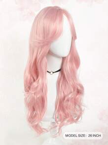 Lolita Wigs Long Wavy Pink Wigs Hair 26 Inch Synthetic Light Pink Cosplay Lolita Wig, Center Split Wig, Daily Party Natural,Smooth And Realistic Wig