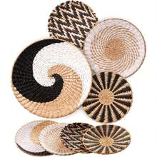 1/9 PC Boho Wall Basket Decor Decorative Bulrush Woven Basket Wall Decor Boho Wall Art Round Farmhouse Wall Hanging Baskets For Rustic Home Kitchen Decorations, Multi Sizes - Multicolor - View 18