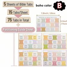 圣经标签、粘性索引标签、75 个标签、波西米亚主题、男女学习圣经用层压圣经标签、圣经索引标签、圣经书本标签、圣经标签标签、圣经标签、粘性标签。（5 张/套）、学校用品、返校 - 1套 - 查看 14