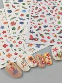 6 张海洋之花指甲贴纸花卉指甲贴花装饰夏季春季美甲适合女士女孩