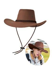 Spring, Summer, And Autumn Artificial Suede Material Anti Wrinkle And Anti Crush Stage Top Hat Knight Hat Western Cowboy Hat Party Dressing Hat COS Hat, With Windproof Rope, Jazz Hat Sunshade Hat Beach Travel Hat, Retro Style Security Officer Shaped Hat, Suitable For Traveling To Parties, Suitable For Both Men And Women - Brown - View 2