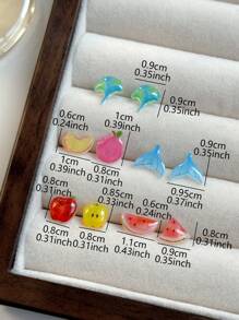 5 paires de boucles d'oreilles à tige mignonnes et délicates en résine avec design de fruits et de queues de poisson, parfaites pour les vacances, les voyages et le port quotidien