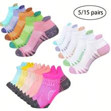 5 Pairs Of Compression Ankle Sports Pads, Made Of Polyester Knit Fabric With 5% Spandex, Featuring Breathable Low Cut Label Design And Thick Padding And Arch Support, Suitable For Running And Casual Wear. Versatile In Color And Suitable For Multi Season Wear, Making It A Great Gift For People - Multicolor - View 2
