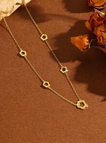 1pc S925 Sterling Silver Shiny 5-Leaf Clover 5-Ring Pendant Necklace, Fashionable Choker, Essential For Daily Outfit Of Elegant Girls, Great For Holiday & Birthday Gifts - Gold - View 2