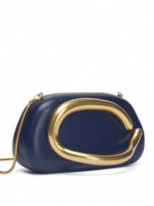 RCRK 全新品牌设计师手工金色封口盒形手拿包女士晚宴婚礼迷你女式钱包派对可爱钱包包手提包 - 藏蓝色 - 查看 2