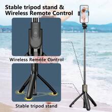 AXNEN Selfie Stick Tripod With Detachable Phone Bracket Monopod With Wireless Remote, 4 In 1 Extendable Portable Selfie Stick & Phone Tripod Stand Compatible With Gopro, I-Phone/Samung/