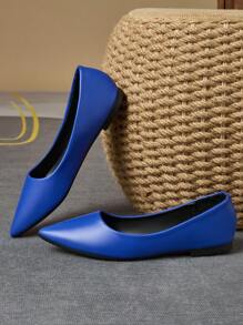 Women Flat Solid Color Loafer Shallow Pointed Toe Work Shoes For Commute Office Wear, Non-Fatiguing Slip-On Flats, Suitable For All Seasons - Xanh đậm - Xem 2
