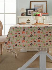 MeijiaMo 1 pièce Nappe rectangulaire imprimée de papillons et de fleurs, tapis de table décoratif de style bohème en polyester pour la chambre, l'hôtel, la cuisine, la salle à manger, les fêtes, les vacances, convient pour les tables rondes/carrées, toutes saisons