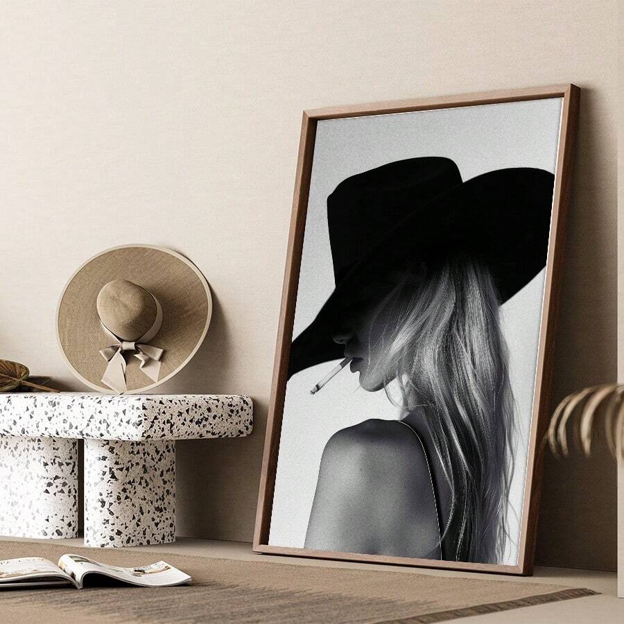 1 幅女牛仔壁画黑白帆布印刷画时尚海报西方美学装饰适用于卧室、客厅、公寓、宿舍墙壁装饰礼物送给她无框 - 彩色 - 查看 1