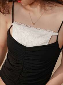 Premium Double-Layer Lace Trim Modesty Chest Covers For Women, Elegant Undershirt Chest Panel Bra Insert, Plus Size
