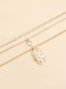 3pcs/Set Boho Vintage Water Drop Crystal Pendant Multi-Layer Necklace, Lightweight Luxury Fashion For Women Everyday Wear - Yellow Gold - View 6