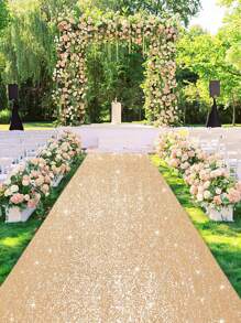 1pc 5m/8m Champagne Gold Sequin Glitter Carpet, Suitable For Wedding, Wedding Decoration, Holiday Birthday Party Ceremony Decoration, Event Stage Background Decoration, Store Opening Entrance Decoration, Resort Party Decoration, Room Decoration, Home Decor, Outdoor Party Decoration, Background Decoration, Wedding Party Supplies, Etc. Long Carpet Can Be Trimmed. - Champagne Gold - View 3