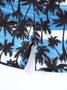 2 件套青少年男孩休闲装：无袖树印花 T 恤和松紧腰夏威夷短裤