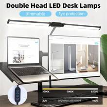 Lámpara de escritorio LED flexible de 24W con 2 cabezales, cable USB, brillo ajustable, instalación de abrazadera, lámpara de lectura que cuida los ojos para escritorio de oficina, escritorio de computadora, biblioteca, escuela, dormitorio, estudio, laboratorio, sala de costura, sala de estar