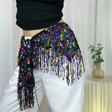 女款肚皮舞臀裙肚皮舞流苏腰链波西米亚臀巾裙新款亮片腰带演出腰巾 - 彩色 - 查看 22
