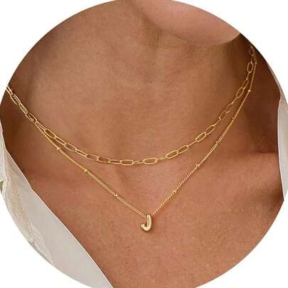 2件套迷你3D字母气球吊坠项链，女士个性化首字母首饰