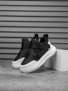 1 Pair Children Sports Shoes, Novel Color Matching Skateboard Shoes, PU Leather Upper, Indoor/Outdoor Casual Running Shoes, Easy To Wear, Lightweight, Anti-Slip, Breathable, Comfortable, New Fashion Academy Style, Boys & Girls, Chunky Sneakers