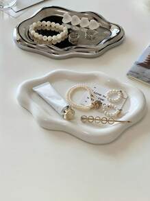 1pc Cloud Shaped Ceramic Tray, Jewelry Makeup Trinkets Storage Tray, Home Room Office Decor, Mother's Day Spring Gift