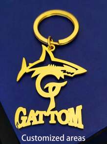 1PC Custom Stainless Steel Shark Keychain - Personalized Engraved Animal Design, Custom Text - DancingBear's Stylish Metal Keyring - Unique And Cool Birthday, Christmas, Valentine's Day Gifts - Multicolor - View 1