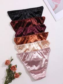 6 Packs Women's Solid Color Glossy Underwear, Romantic High-Waisted, High-Elastic And Comfortable Pleated Briefs