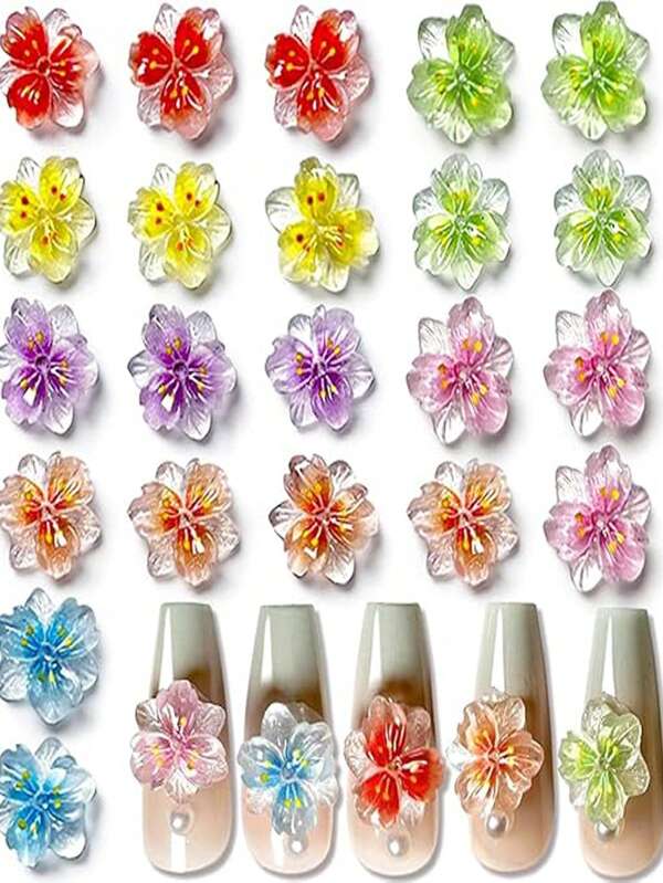 20/50pcs 3D Flowers For Nails Charms Ice Translucent Flower Nail Charms Flower Nail Art Charms Luminous Flower Charms For Nails Design Resin Flower Petals Floral Nail Jewels Nail Decorations For Nail Art