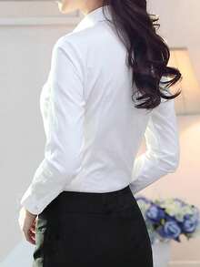 2025 New Short Sleeve Business White Collared Shirt, Professional Formal Wear Work Attire Concealed Placket For Ladies, Autumn Spring - White - View 4