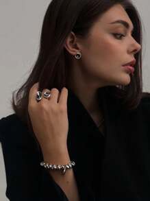 1 Stück minimalistischer asymmetrischer ovaler Kristall-Lässig ring, Geschenk für Studenten, beste Freunde, Party
