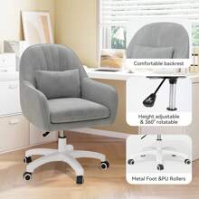 Hawthyhome Office Chair, Vanity Chair, Swivel Chair, With Velvet Padding Pillow,Adjustable Height, For Home Office, Study, Bedroom,150kg Load Capacity, Grey - Grey - View 6