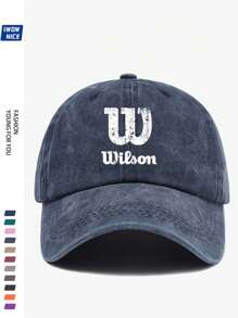 1pc Wilson Stylish Printed Baseball Cap, Vintage Dad Hat, Outdoor Casual Sun Protection, Breathable, Adjustable Size, Multi-Color Option, Tennis Sport Graphic, City Casual Sunhat