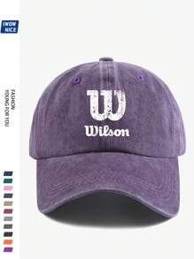 1pc Wilson Stylish Printed Baseball Cap, Vintage Dad Hat, Outdoor Casual Sun Protection, Breathable, Adjustable Size, Multi-Color Option, Tennis Sport Graphic, City Casual Sunhat