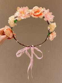 1pc Colorful Cute Flower Wreath Hair Band, Hair Accessory That Won't Damage Hair - Multicolor - View 16