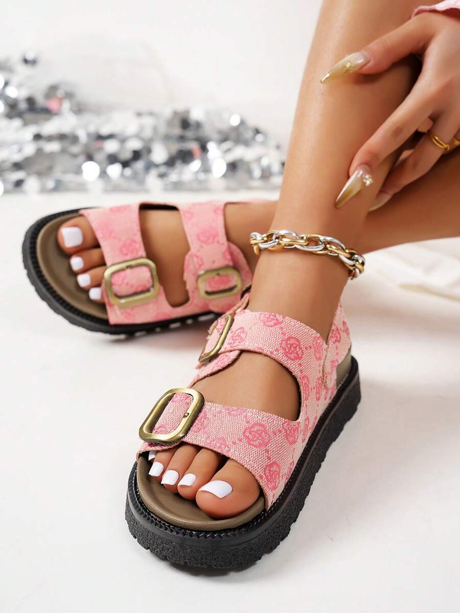 全新舒适甜美夏季粉色凉鞋，软底防滑休闲户外露趾沙滩鞋