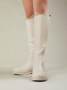 2025 Autumn And Winter Women's Knee-High Boots White Elegant Square Shoes High Heels Back To School Season Valentine's Day Suitable For Dates, Parties, Shopping, And Commuters