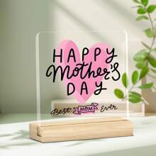 1pc 3.93x3.93 Inch Best Mom Ever Acrylic Plaque - Mother's Day Gift With Wooden Base Desk Decor, Inspirational Office/Home Decoration For Mom