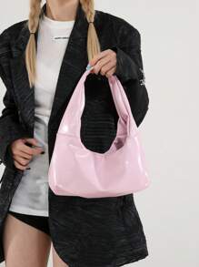 Bolso de mano vintage rosa con personalización de remaches y moño desmontable con forma de media luna de 2 vías, de gran capacidad, tipo bandolera y de hombro, adecuado para primavera/verano, oficina, viajes, casual, compras, citas, regalo para mujeres jóvenes, estudiantes y damas trabajadoras