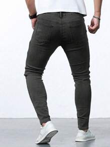 Shendy Vendy Men's Slim Pants, Fashion Stretch Skinny Denim Pants, Classic Men's Jeans With Pocket - 棕色 - 查看 3