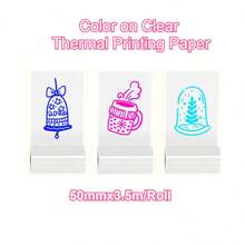 Color Text Transparent Thermal Paper, Rose Red/Lake Green/Nave Blue Text, Sticker Paper 50mm, Compatible With Phomemo M02/M02S/M02 PRO/M04S/M04AS Mini Thermal Printer, Black/Color Text
