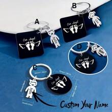 Customized Engraved Name Keychain With Footprint Design - Stainless Steel, Fashionable Gift For Men, Suitable For Fathers - Multicolor - View 7