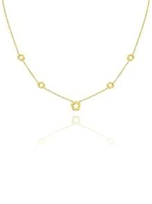 1pc S925 Sterling Silver Shiny 5-Leaf Clover 5-Ring Pendant Necklace, Fashionable Choker, Essential For Daily Outfit Of Elegant Girls, Great For Holiday & Birthday Gifts - Gold - View 5