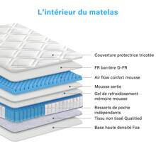 Matelas 90x190 cm, Épaisseurseur 24cm, Original Matelas, Technologie Hybrid, Ressorts Ensachés Indépendant en Mousse à Mémoire de Forme, Multicouches Extra Confort 7 Zones, Oeko-tex